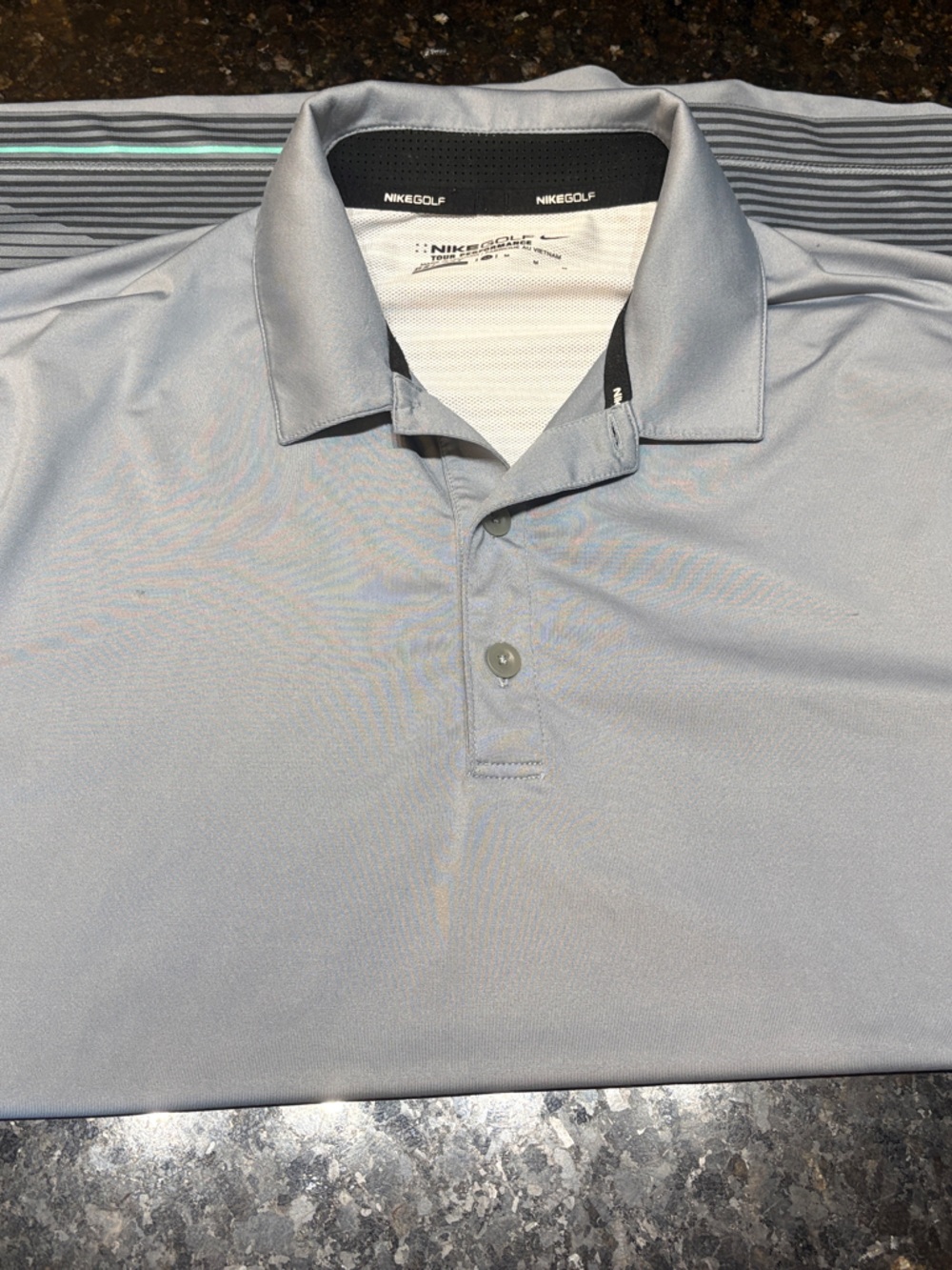 Nike Men's Light Gray Performance Polo with Striped Sleeve Accents